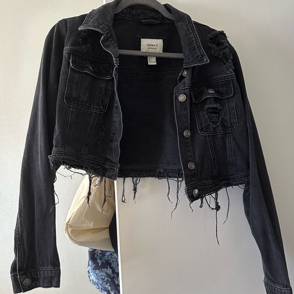 Distressed Black Denim Jacket